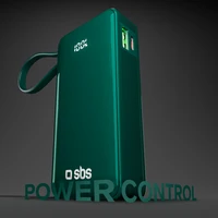 Išorinė baterija SBS 10000 mAh 20W su įmontuotu USB-C kabeliu ir skaitmenine indikacija - žalia