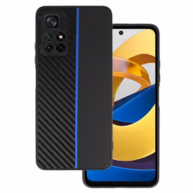 Tel Protect CARBON dėklas telefonui Xiaomi Redmi Note 11 5G/Note 11S 5G/Poco M4 Pro 5G juodas su mėlyna juostele