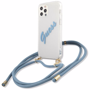 Guess GUHCP12MCRTVSBL iPhone 12/12 Pro 6.1" mėlynas kietasis dėklas Script Vintage
