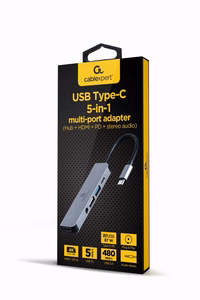 Gembird A-CM-COMBO5-02 nešiojamojo kompiuterio dokas/prievadų replikatorius laidinis USB 3.2 Gen 1 (3.1 Gen 1) Type-C sidabrinis