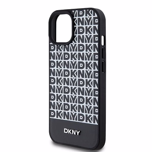 DKNY Odinis spausdintas raštas metalinis logotipas Magnetinis dėklas iPhone 15 / 14 / 13 - juoda