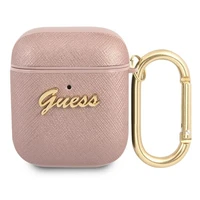 Guess GUA2SASMP Dėklas AirPods rožinis Saffiano Script Metal kolekcija