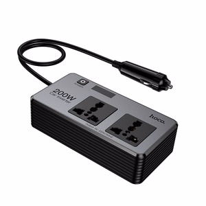 Hoco išmanusis dvigubas automobilinis inverterio įkroviklis 2 žiebtuvėlio lizdai maks. 200W PD66W/1C2A Z66 juodas