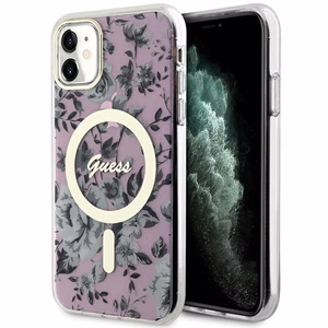 Guess GUHMN61HCFWSP iPhone 11 / Xr 6.1" rožinis kietas dėklas Gėlė MagSafe