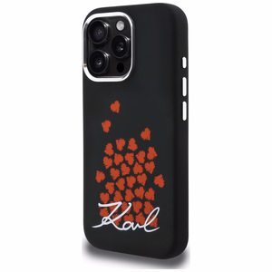 Karl Lagerfeld silikoninis dėklas su širdies logotipu MagSafe iPhone 16 Pro - juodas