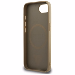 Guess Grained Triangle MagSafe dėklas telefonui iPhone 16e - ruda