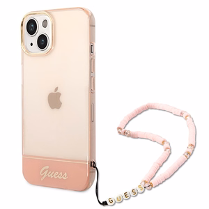 Guess GUHCP14MHGCOHP iPhone 14 Plus 6.7 "rožinis/rožinis kietas dėklas Translucent Pearl Strap