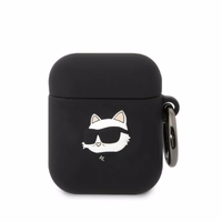 Karl Lagerfeld KLA2RUNCHK AirPods 1/2 dėklas juodas/juodas silikoninis Choupette galva 3D
