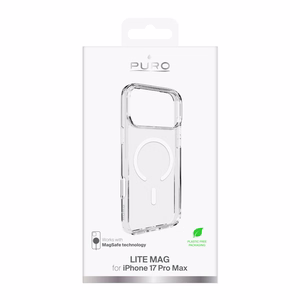Puro Lite Mag TPU+PC dėklas telefonui suderinamas su MagSafe iPhone 17 Pro Max - skaidrus su baltu žiedu