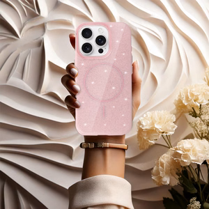 Magnetinis Itin Plonas Blizgus dėklas Iphone 13 Pro Max šviesiai rožinė