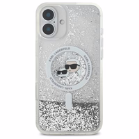 Karl Lagerfeld Liquid Glitter Karl & Choupette Head Magnetinis iPhone 16 Plus dėklas - skaidrus