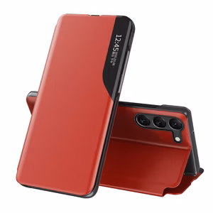 Eco Leather View Case dėklas telefonui Samsung Galaxy S23+ su atverčiamu stovu raudona