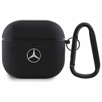 Mercedes MEA4CSLBK AirPods 4 odinis dėklas su metaliniu logotipu, juodas