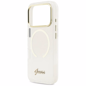 Guess IML Script Metal MagSafe Dėklas for iPhone 17 Pro - Clear