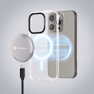 FORCELL F-ENERGY Smart Charge Qi2 15W belaidis įkroviklis su 150cm nuimamu kabeliu suderinamas su MagSafe sidabrinis