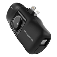 Wozinsky WF16-YLS 5000mAh 15W Lightning mini išorinė baterija su įmontuotu USB-C kabeliu ir Apple Watch įkrovikliu - juoda