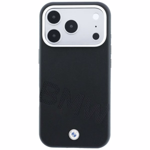 BMW dėklas, skirtas IPHONE 18 Pro/17 Pro suderinamas su „MagSafe“ (Sign Inclined Deboss Letters) (spalva: juoda)