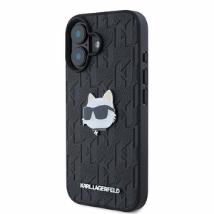 Karl Lagerfeld Monograma Choupette Galva Smeigtukas iPhone 16 Dėklas - Juodas