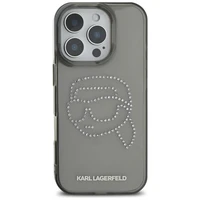 Karl Lagerfeld IML Rhinestones Karl Head dėklas telefonui iPhone 16 Pro juodas