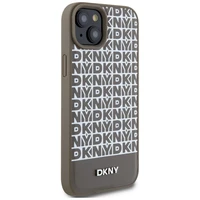 DKNY Odinis spausdintas raštas metalinis logotipas Magnetinis dėklas iPhone 15 / 14 / 13 - ruda