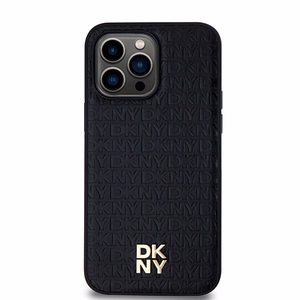 DKNY Odinis raštas su metaliniu logotipu magnetinis dėklas telefonui iPhone 14 Pro - juodas