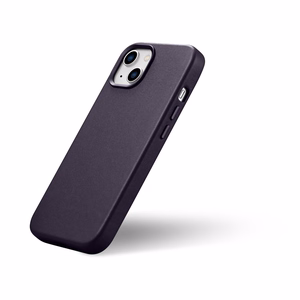 Чехол iCarer Leather из натуральной кожи для iPhone 14 Plus тёмно-фиолетовый (совместим с MagSafe)
