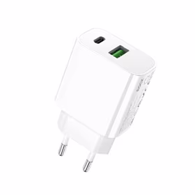 Rock sieninis įkroviklis T43 - USB + Type C - QC 3.0 PD 20W 3A baltas