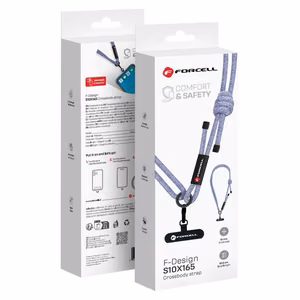 FORCELL F-DESIGN S10X165 kryžminė telefono virvelė su reguliuojamu ilgiu (maks. 82,5cm kilpoje) pilka violetinė