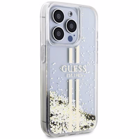 Guess GUHCP15XLFCSEGT iPhone 15 Pro Max 6.7" skaidrus dėklas Liquid Glitter Auksinis Stripes