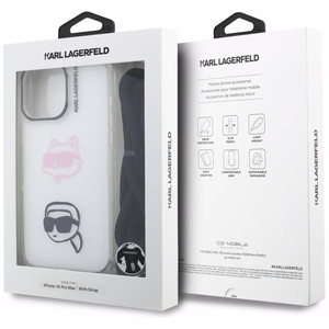 Karl Lagerfeld IML Crossbody Karl&Choupette Head Dėklas for iPhone 16 Pro Max - baltas