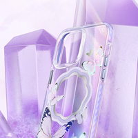 Kingxbar Butterfly Series magnetinis dėklas telefonui iPhone 14 Plus MagSafe su drugelių motyvu rožinės spalvos