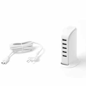 Dudao 5x USB įkroviklis su įmontuotu ES maitinimo kabeliu baltas (A5EU)