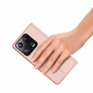 Dux Ducis Skin Pro dėklas telefonui Xiaomi 13 Pro su kortelių laikikliu ir stovu rožinis