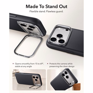 ESR Leather dėklas, skirtas iPhone 18 Pro / 17 Pro, su stovu, suderinamas su MagSafe – juodas