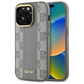 DKNY Odinis languotas mono raštas Magnetinis dėklas telefonui iPhone 14 Pro - smėlio spalvos