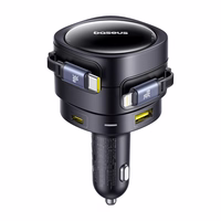 Baseus Enjoyment Max 90W automobilinis įkroviklis 2x USB-C + USB-C ir Lightning kabelis - juodas