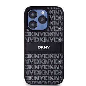 DKNY Odinis mono juostos ir metalinio logotipo dėklas iPhone 15 Pro Max - juodas (m)