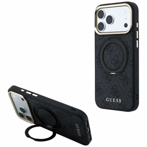 Guess Ring Stand 360 4G Classic Logo MagSafe dėklas, skirtas iPhone 17 Pro Max / 18 Pro Max, juodas
