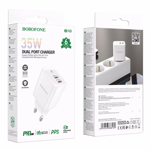 Įkroviklis Borofone BN9 35W 2xUSB-C baltas