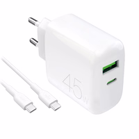 Puro Daily Prolite 45W USB-C USB-A Power Delivery įkroviklis su USB-C kabeliu - baltas