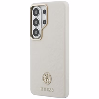 Guess dėklas Rhinestone Round Logo MagSafe skirtas Samsung Galaxy S26 Ultra smėlio spalvos