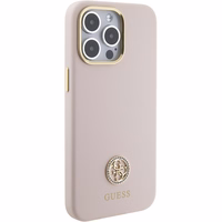 Guess Silikoninis Logo Strass 4G Dėklas telefonui iPhone 15 Pro Max - rožinis