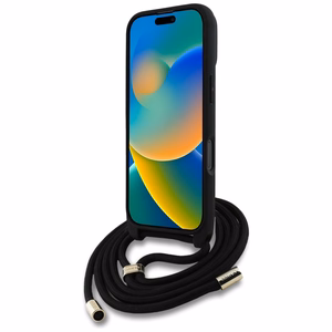 Guess 4G Big Logo Cord Stap dėklas telefonui iPhone 16 Pro - rudas
