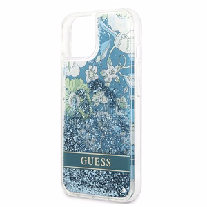 Guess GUHCP13MLFLSN iPhone 13 6.1" žalias/žalias kietasis dėklas su gėlių skysčio blizgučiais