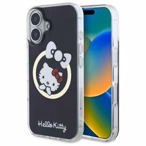 Hello Kitty IML Linksmas kaspinas magnetinis iPhone 16 dėklas - juodas