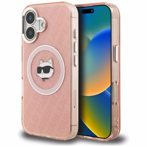 Karl Lagerfeld IML Choupette Head Logo MagSafe Dėklas iPhone 16 - rožinis