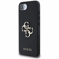 Guess PU Grained 4G Metal Logo dėklas telefonui iPhone 16e - juodas