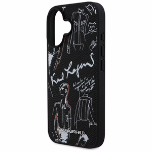 Karl Lagerfeld Grained Pattern & Logo MagSafe Dėklas for iPhone 16 - juodas