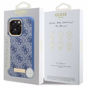 Guess 4G Logotipo plokštelė Magnetinis dėklas telefonui iPhone 16 Pro - mėlynas