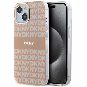 DKNY IML mono ir juostų magnetinis dėklas telefonui iPhone 15 / 14 / 13 - rožinis